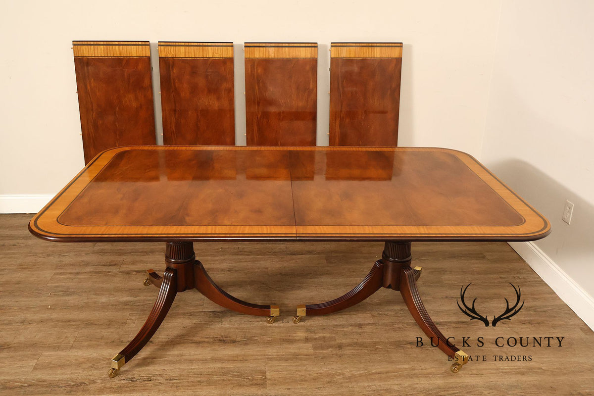 Baker Stately Homes Mahogany Double Pedestal Extendable Dining Table