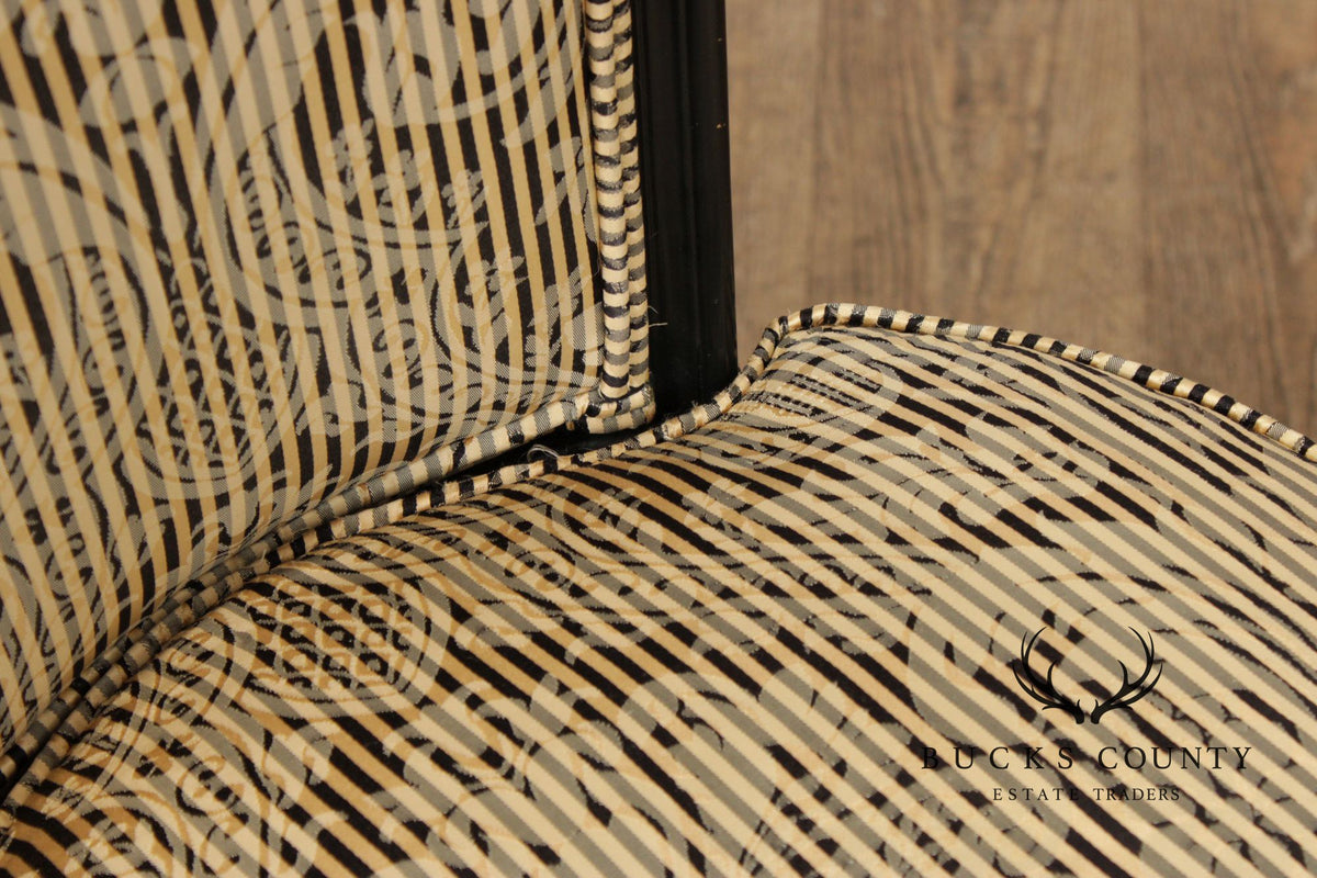 Italian Rococo Style Pair of Ebonized and Partial Gilt Side Chairs