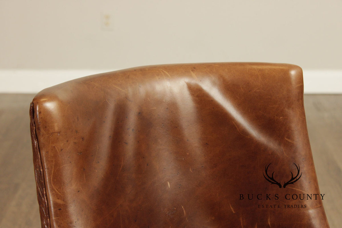Restoration Hardware French Style Set of Four Leather Dining Chairs