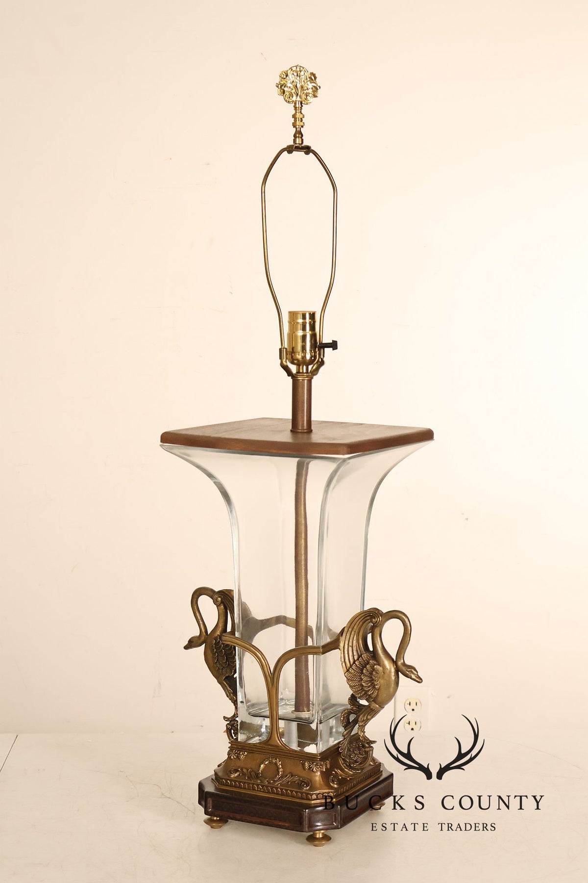 Castilian Brass Swan Motif Table Lamp with Glass Body