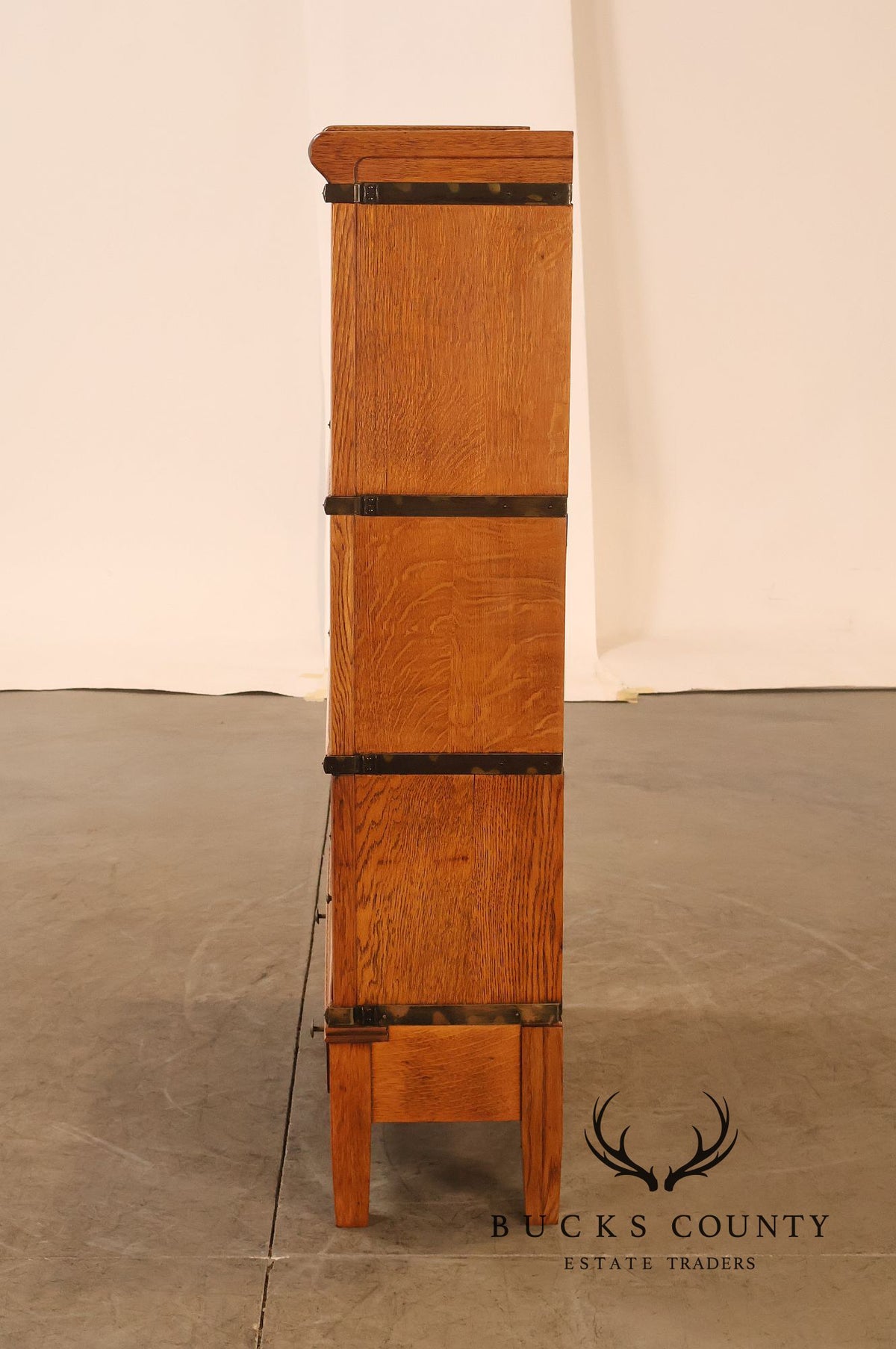 Arts & Crafts Three-Stack Oak Barrister Bookcase