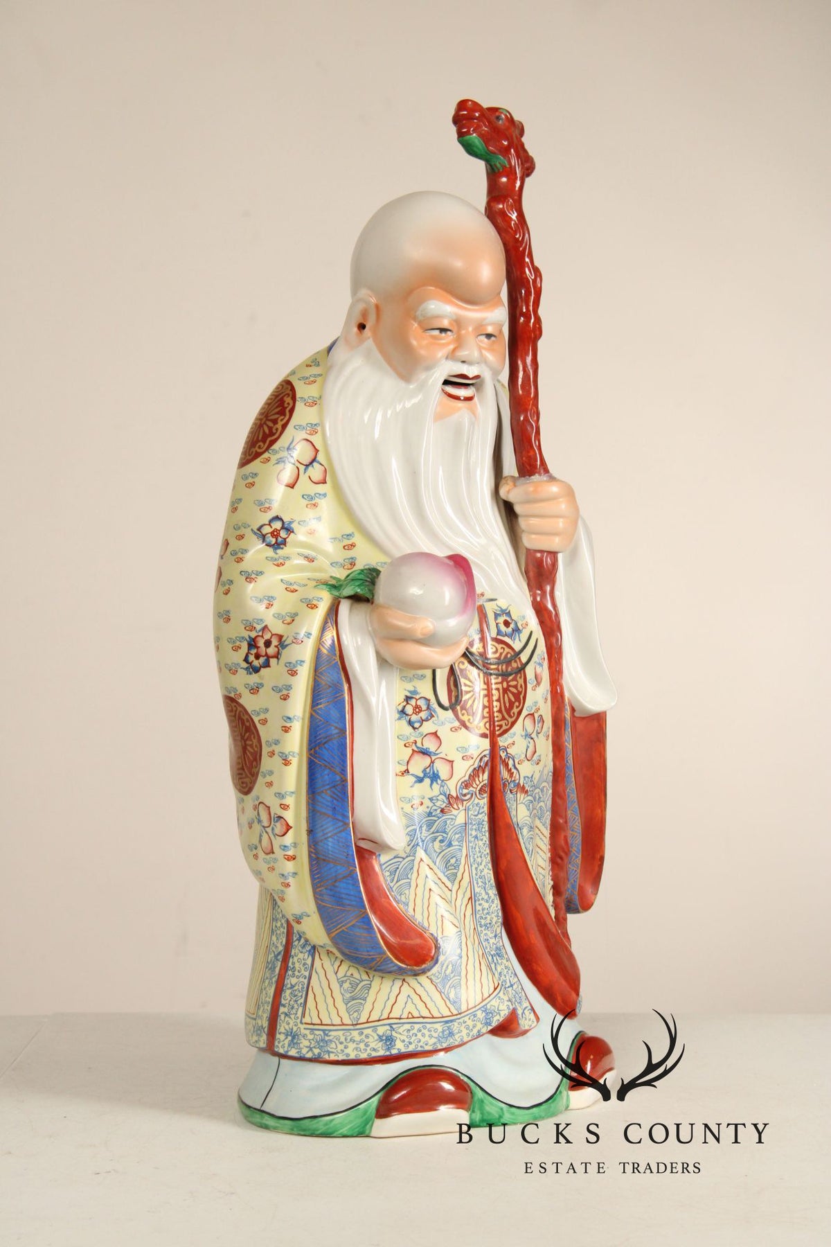 Set Of 3 Chinese Porcelain Fu Lu Shou Immortal Figurines