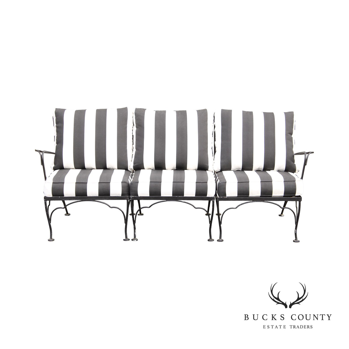 Vintage Wrought Iron Three-Piece Outdoor Garden Sofa