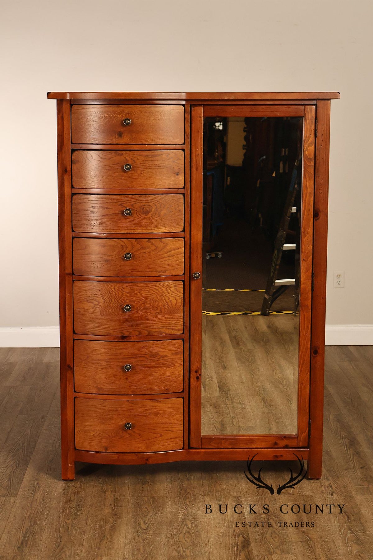 Bassett Furniture American Country Oak Seven Drawer Armoire Chifferobe With Mirror