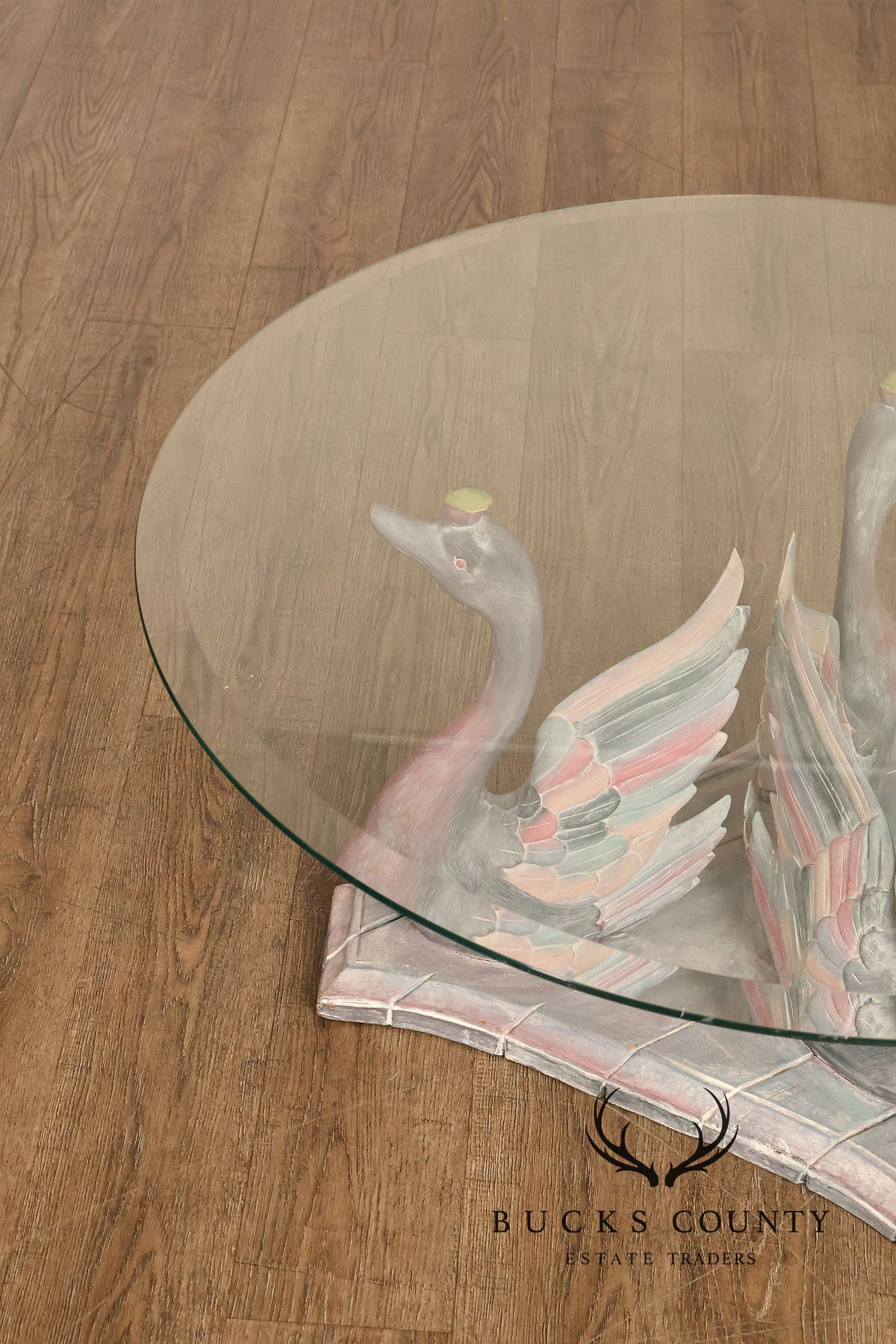 Hollywood Regency Style Swan Form Round Glass Top Center Table