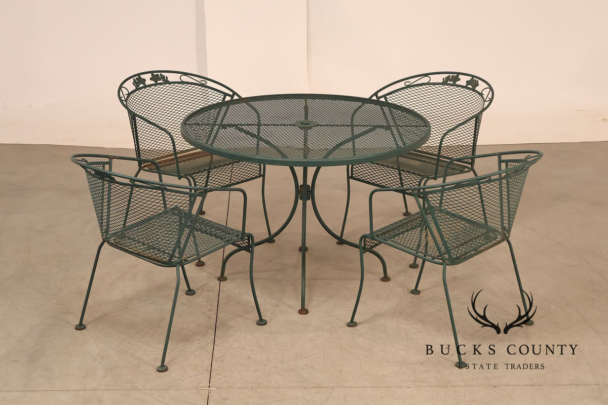 Wrought Iron Vintage Round Patio Table And Four Chairs Set