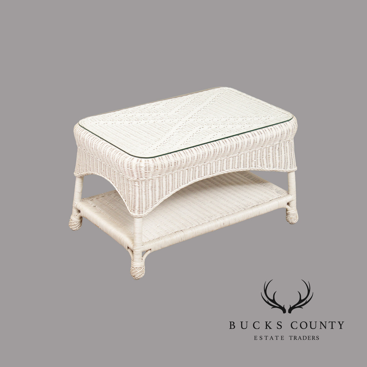 White Wicker Glass Top Coffee Table