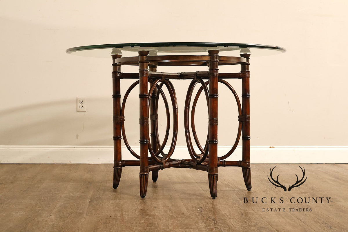 Faux Bamboo Base 48" Round Glass Top Dining Table