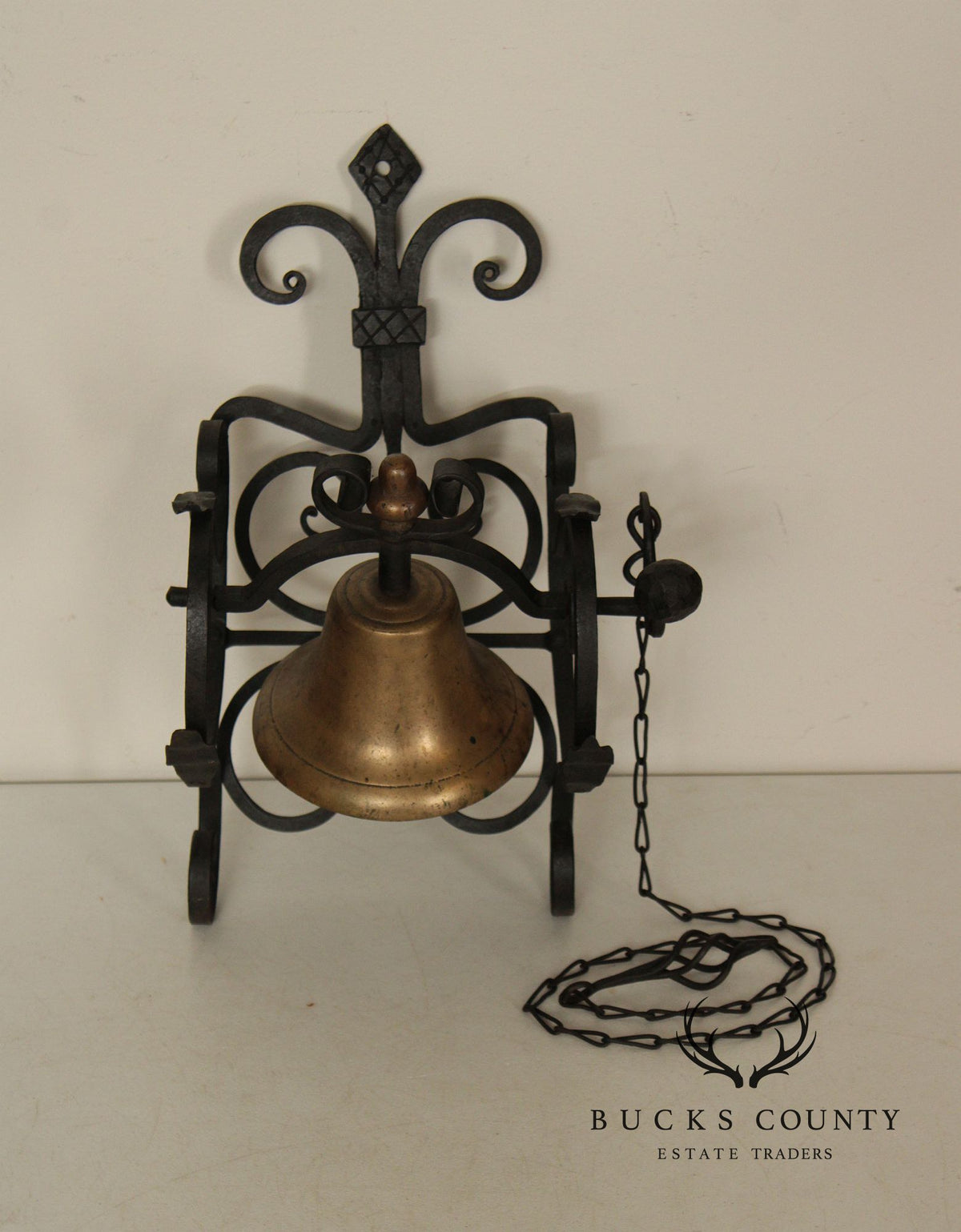 Antique Wrought Iron and Brass Wall-Mounted Bell