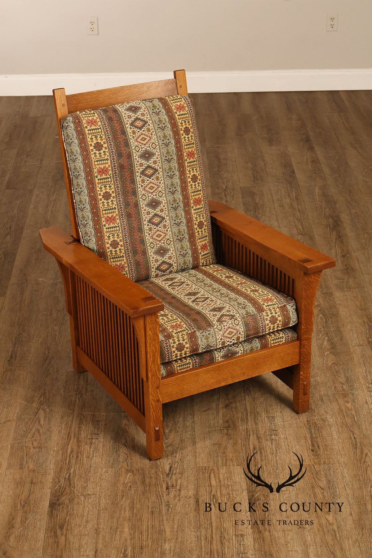 Stickley Mission Collection Oak Compact Morris Chair With Loose Cushions