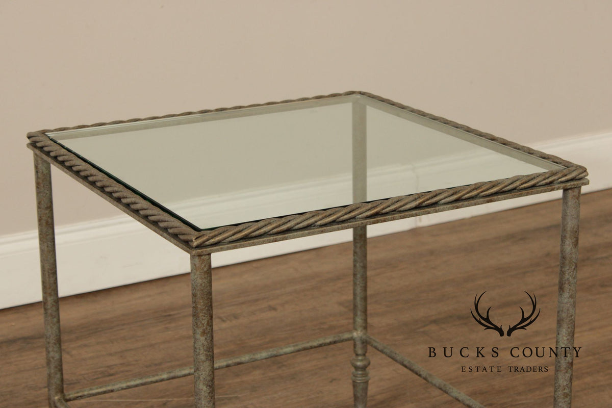 Vintage Pair of Iron Glass Top Nesting Tables