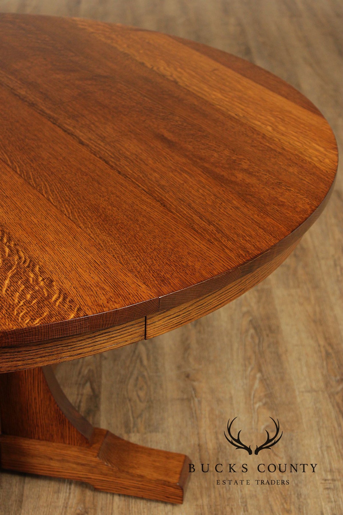 Stickley Mission Collection Round Oak Expandable Dining Table
