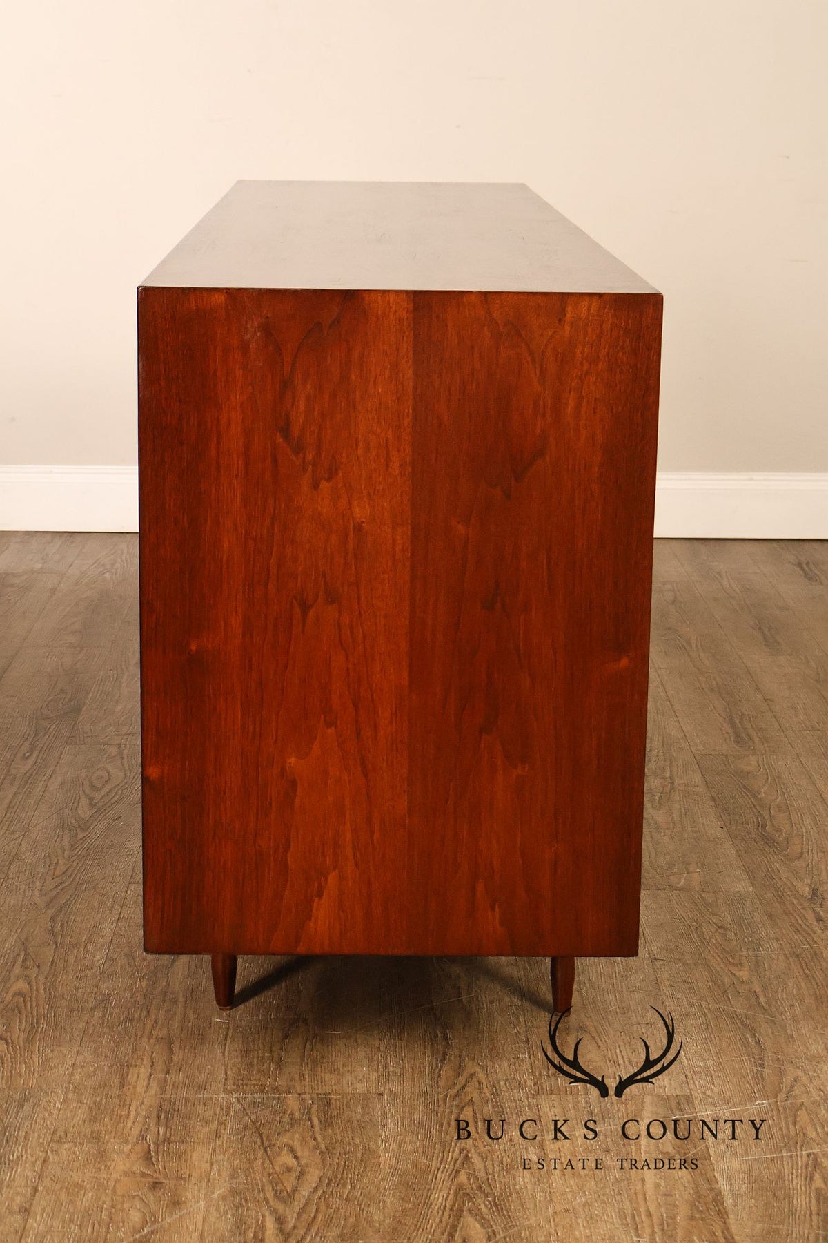 Mid Century Modern Walnut Buffet Sideboard With Decorative Tile Inlays