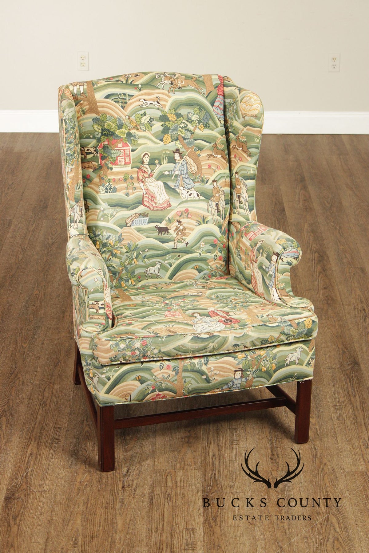Chippendale Style Pair of Mahogany Wingback Chairs