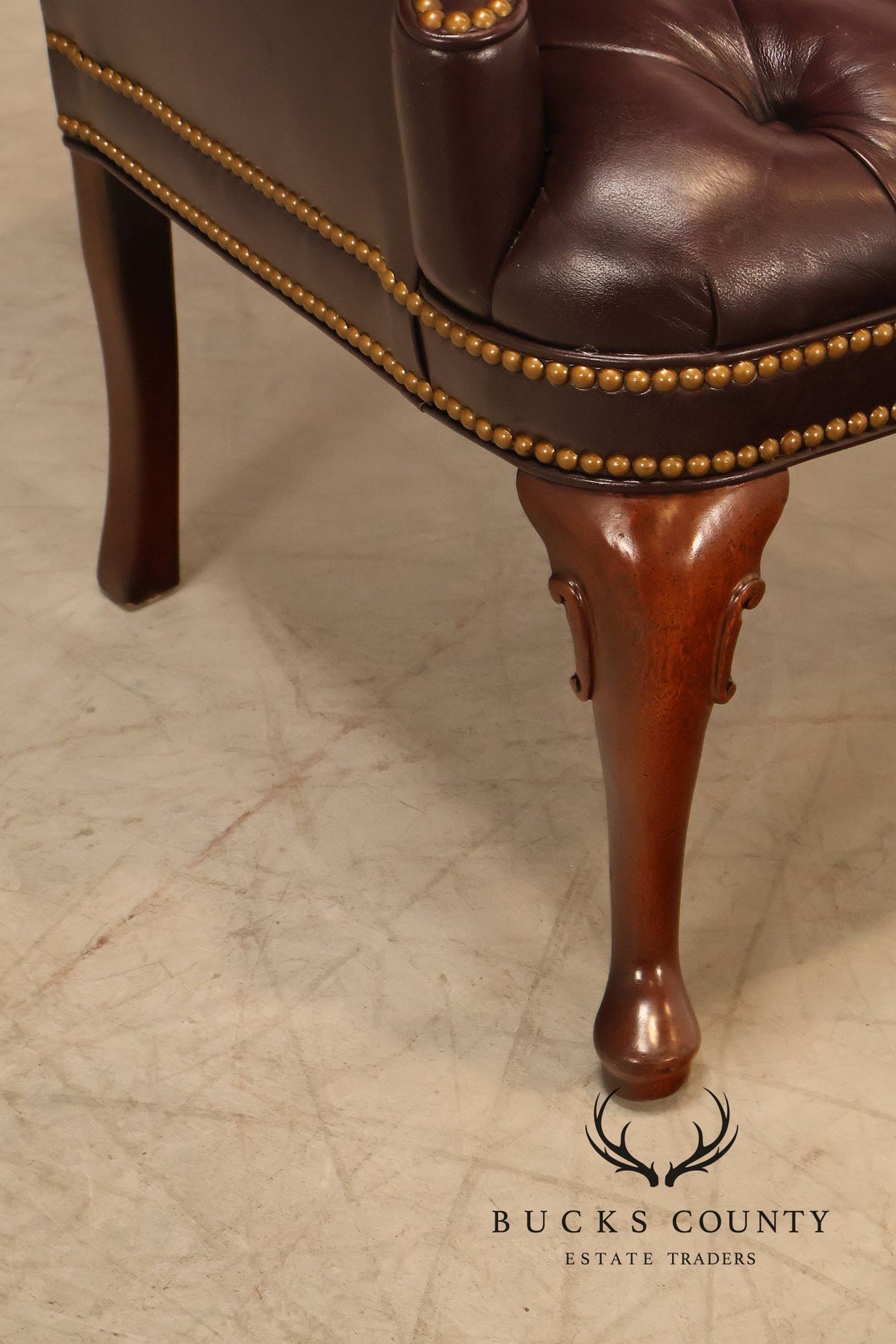 Hancock & Moore Pair of Tufted Leather and Mahogany Armchairs