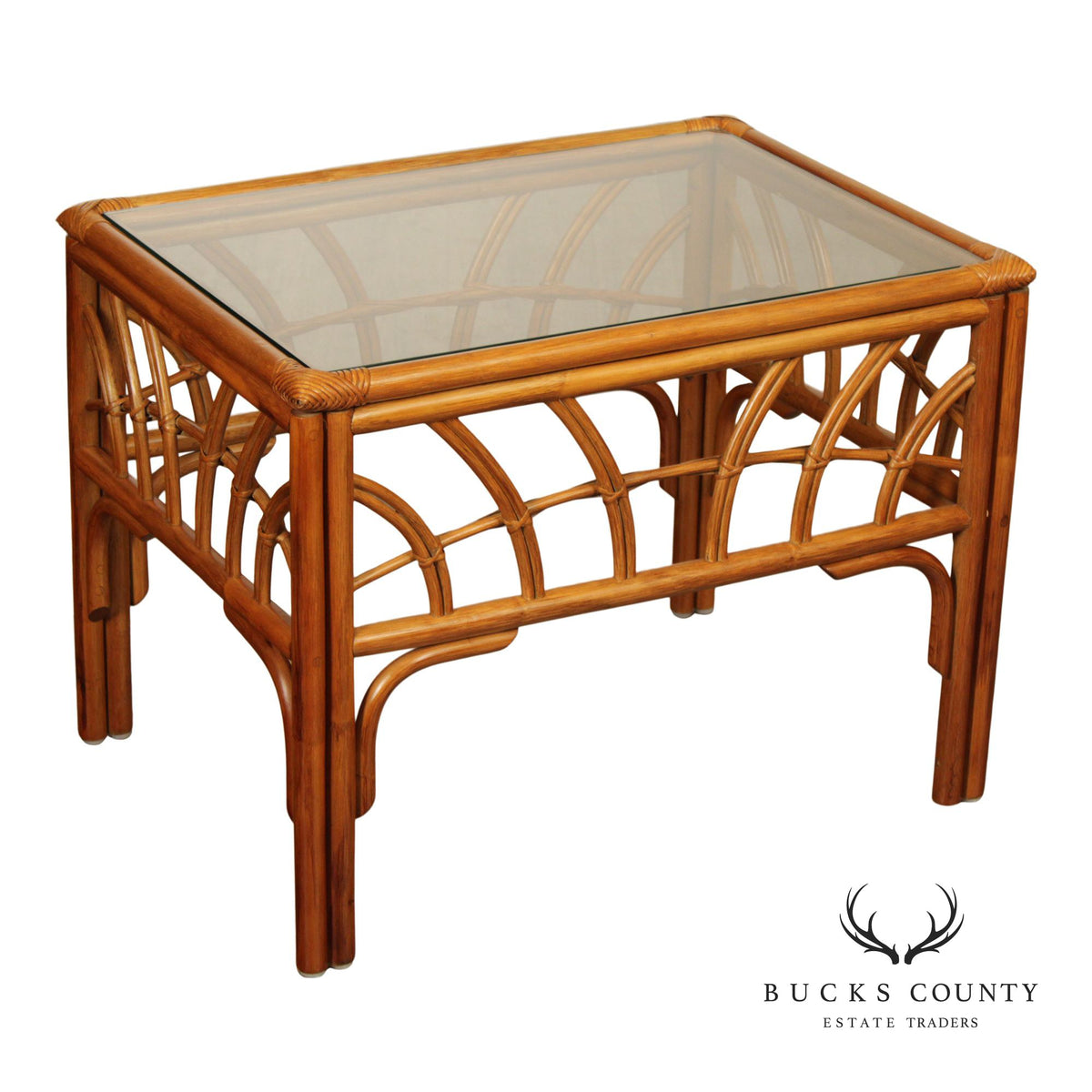 South Sea Rattan 'New Kauai' Glass Top Side Table
