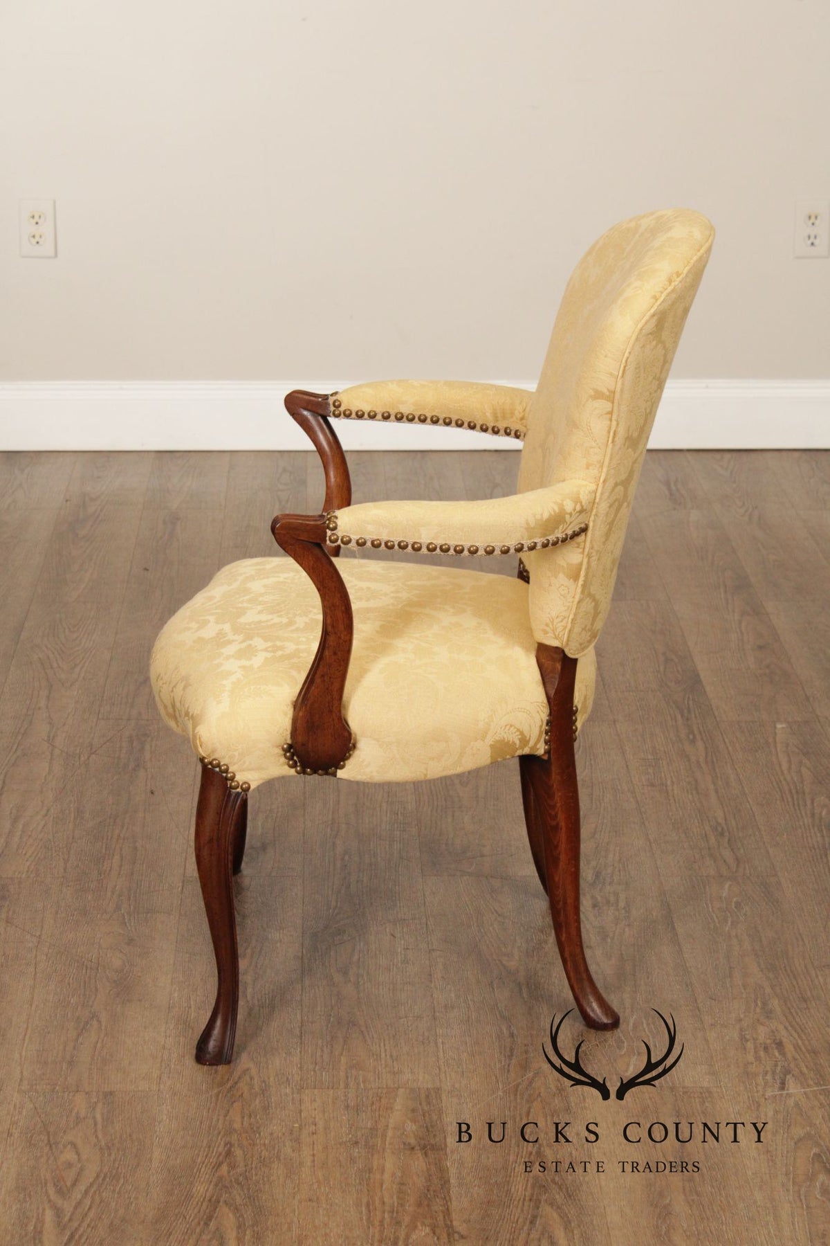 Queen Anne Style Vintage Pair of Mahogany Upholstered Armchairs