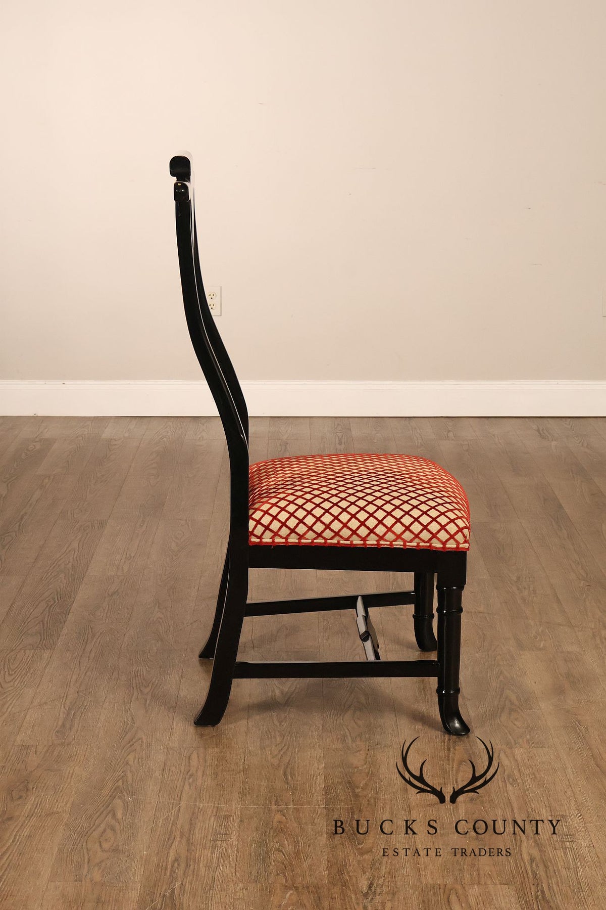 12 Custom Black Lacquered Asian Inspired Dining Chairs