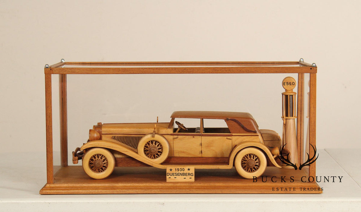 Carved Wood 1930 Duesenberg Model J in Display Case
