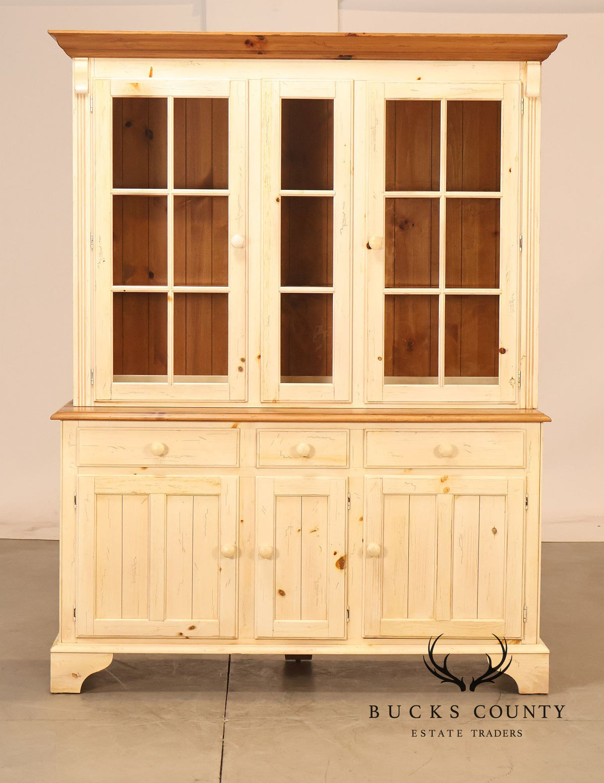 Ethan Allen Distressed Painted Pine China Cabinet