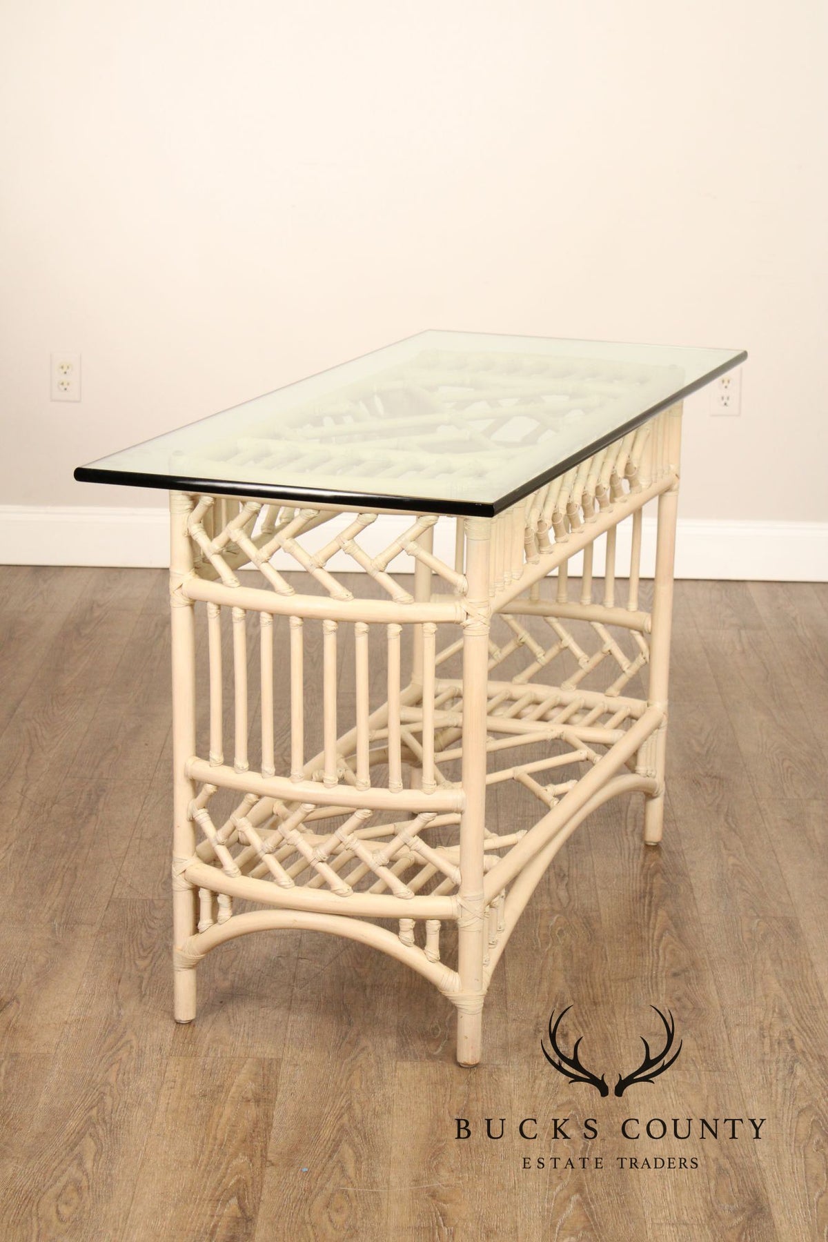 Ficks Reed Glass Top Rattan Console
