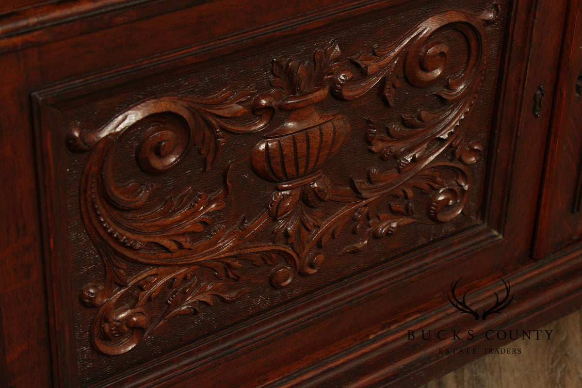 Antique Carved Oak Server Cabinet In The Manner Of R. J. Horner