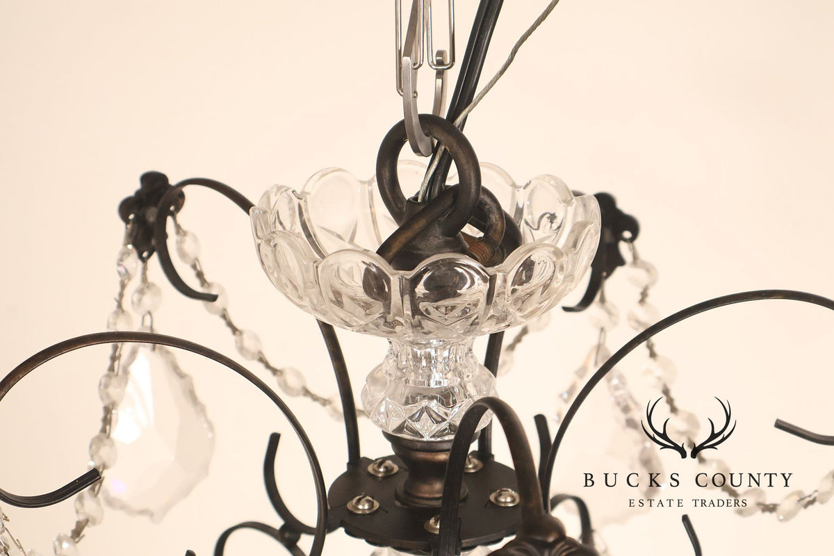 Large Twenty-Light Crystal And Wrought Iron 55" Chandelier
