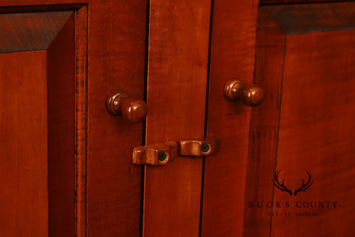 Tiger Maple Custom Step Back Hutch With Upper Open Shelving