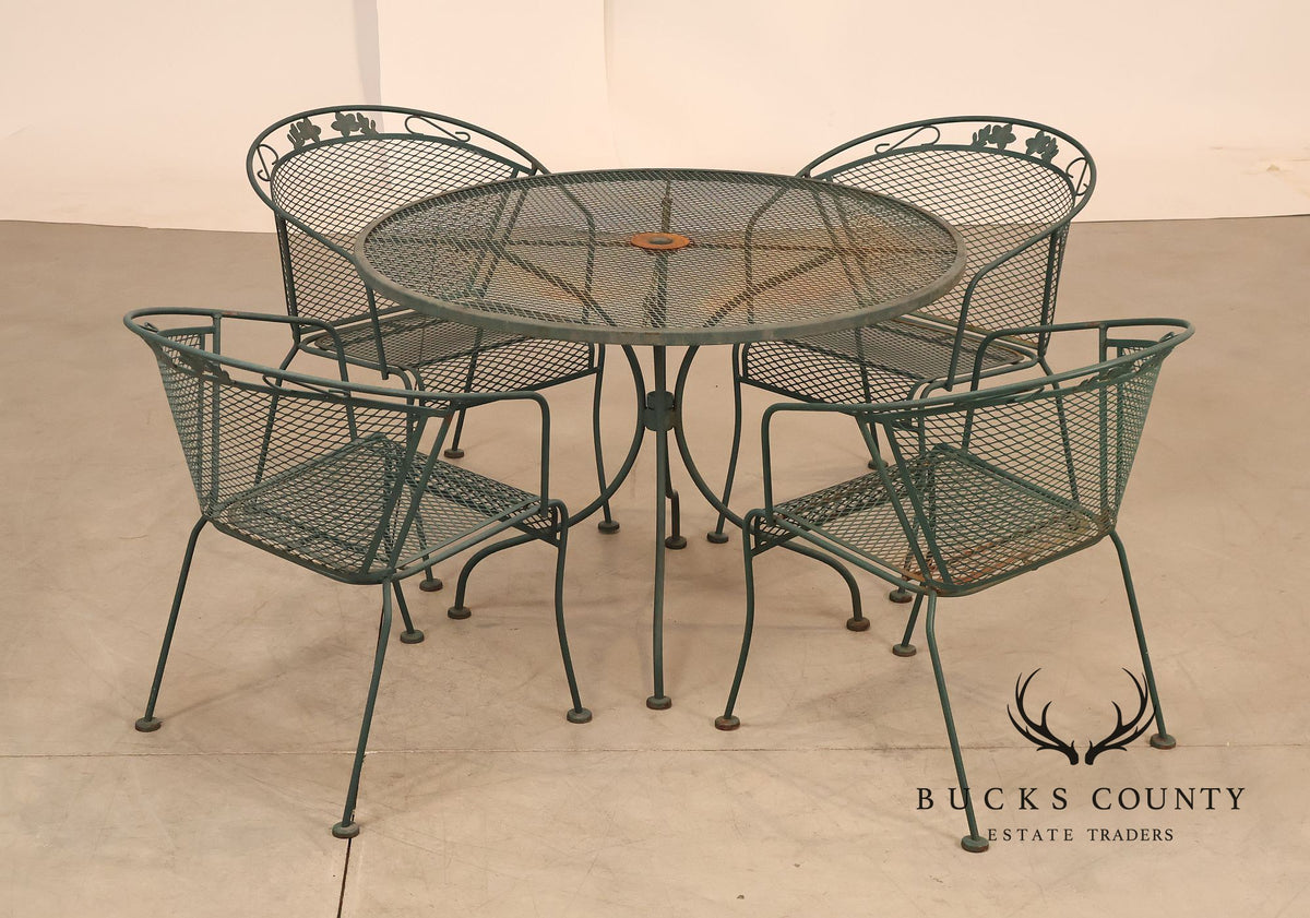Vintage Wrought Iron Round Patio Table And Four Chairs Set