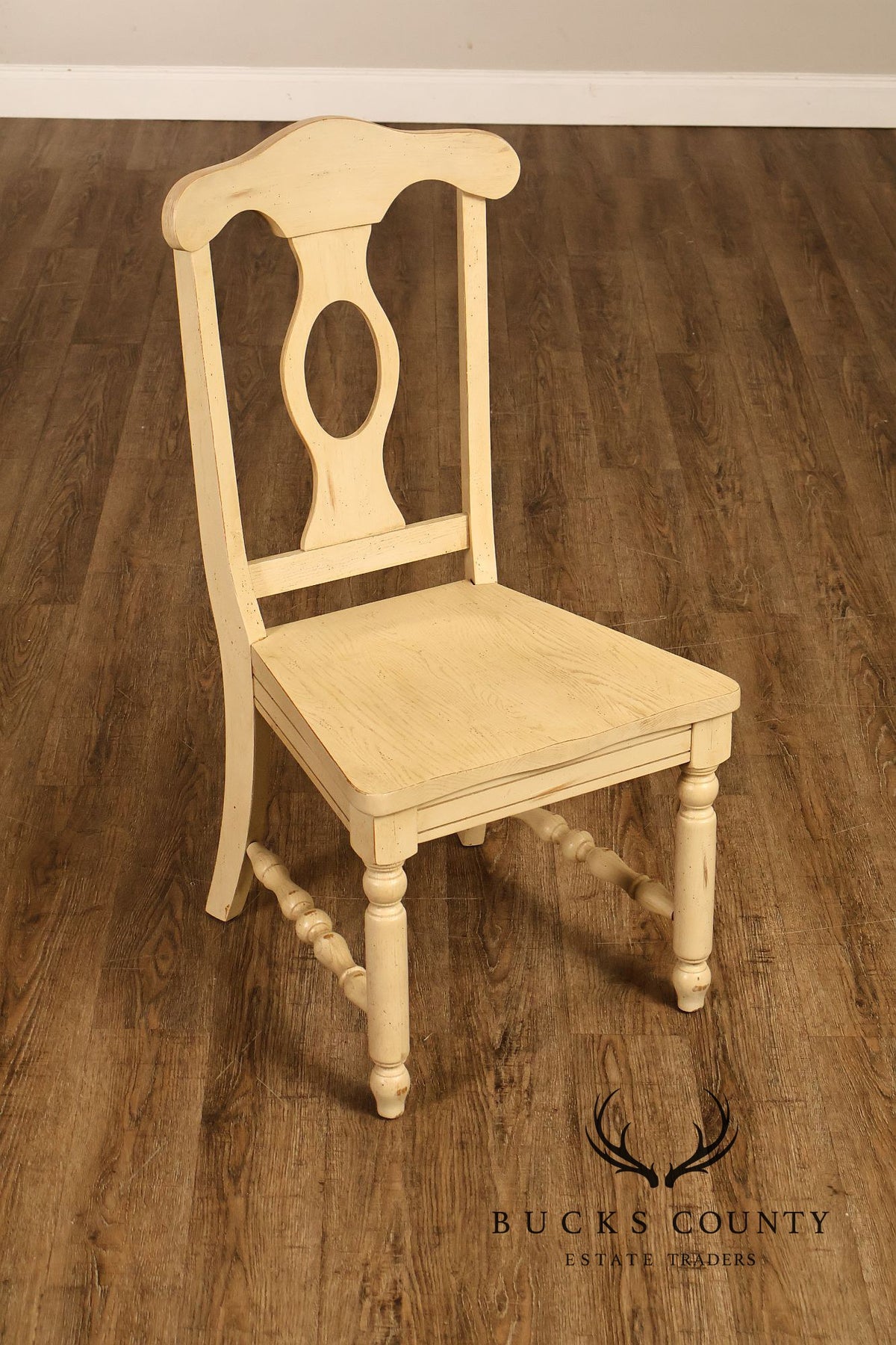 French Country Style Set Of Four Painted Oak Dining Chairs