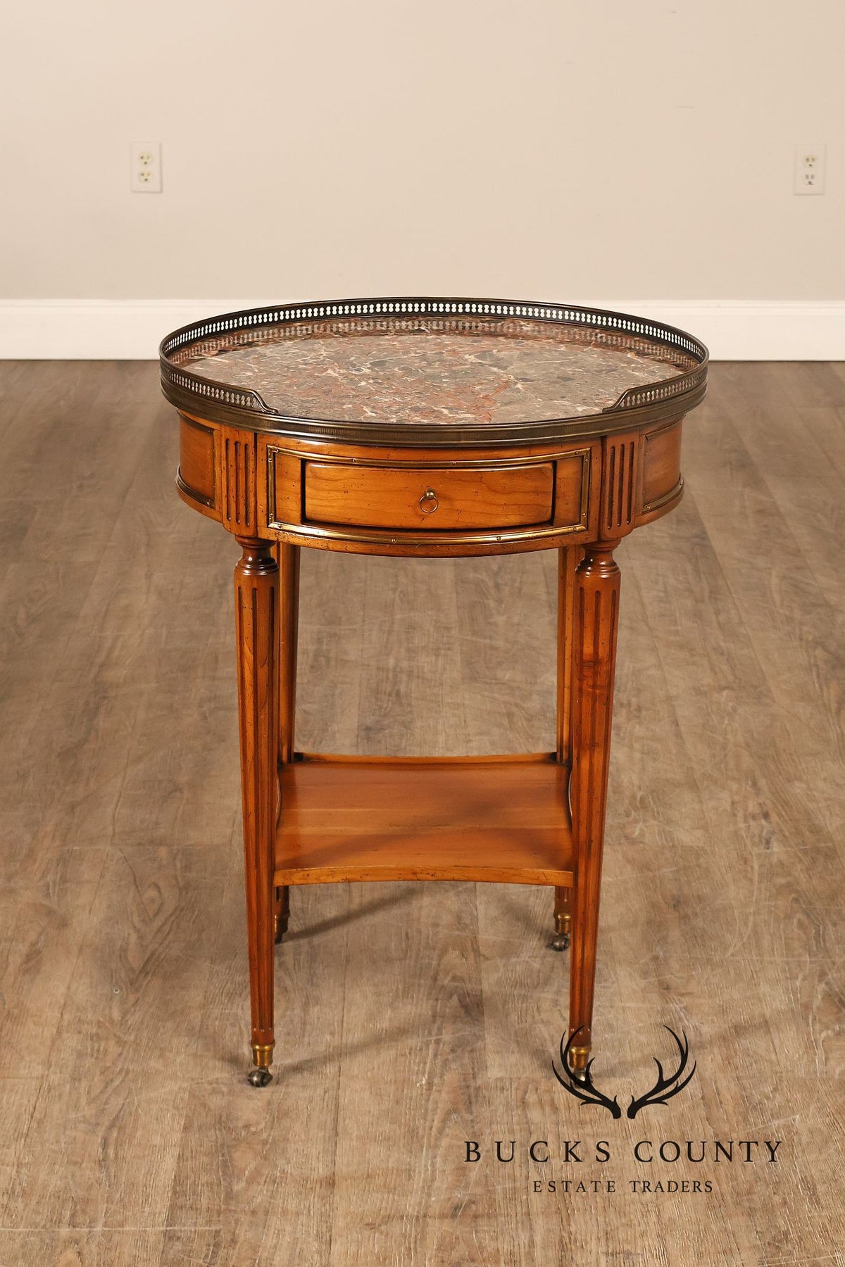 De Bournay French Louis XVI Style Round Marble Top End Table