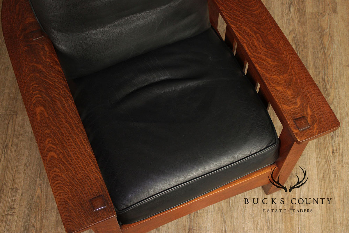 Stickley Mission Collection Oak Bow Arm Morris Chair and Ottoman