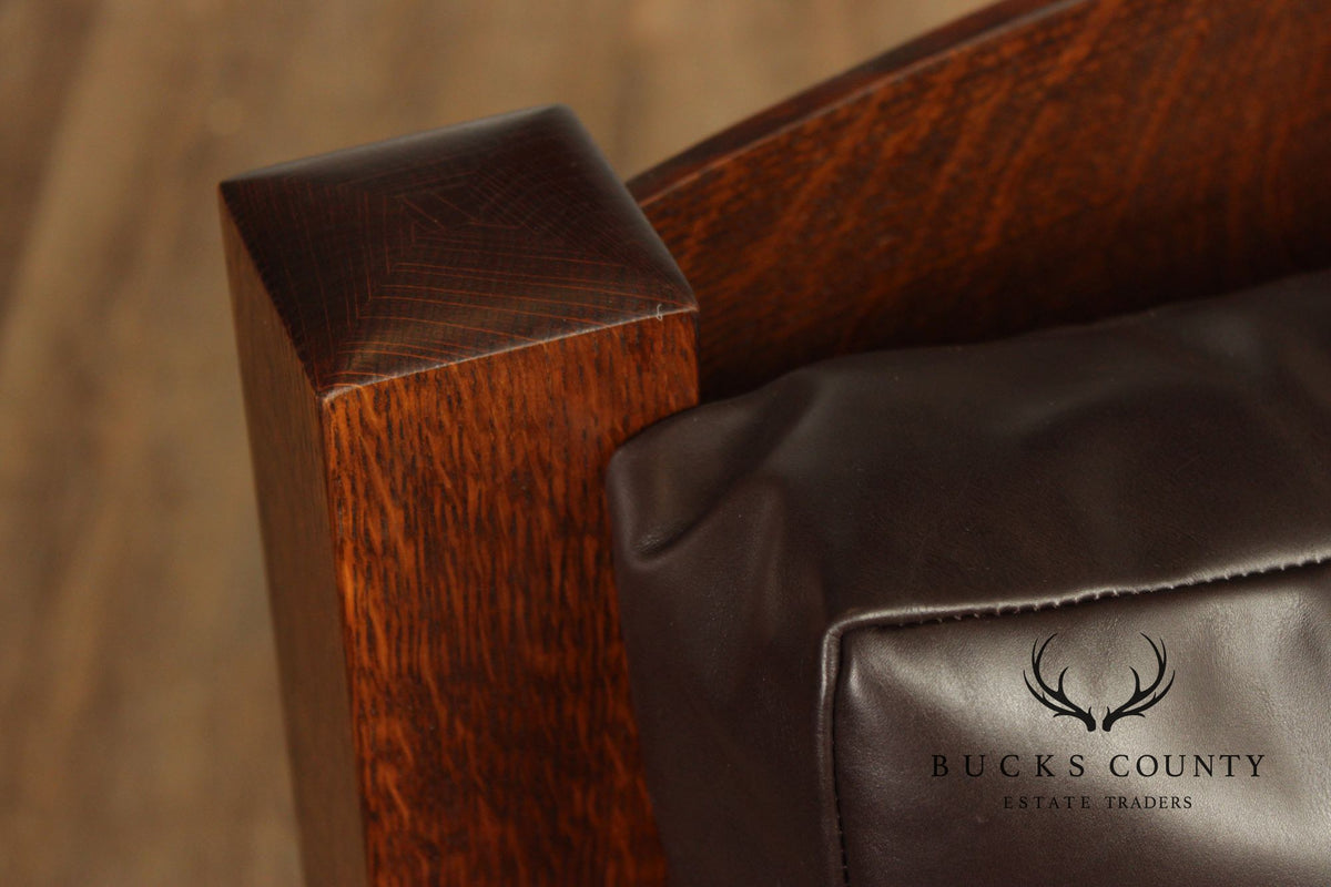 Stickley Mission Collection Oak And Brown Leather Eastwood Chair