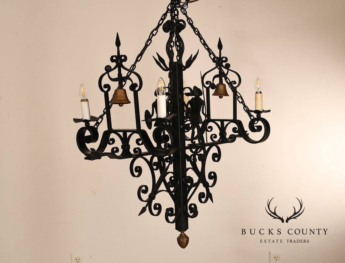 Quality Hand Forged Spanish Revival Wrought Iron Chandelier
