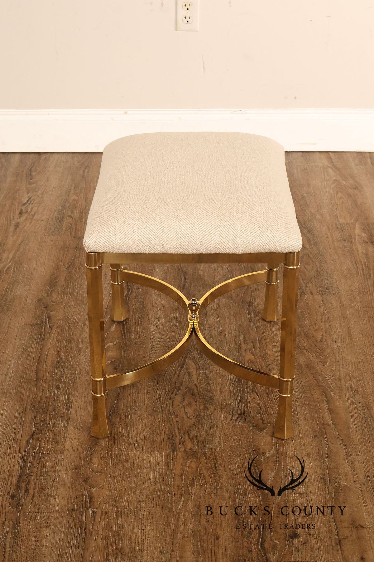 Italian Modern Pair of Sculpted Brass Ottomans