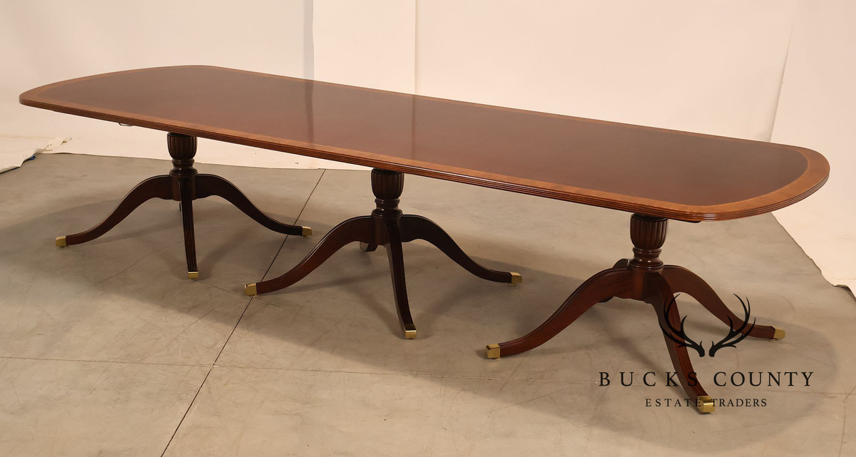 Councill Regency Style Triple Pedestal Mahogany 12' Dining Table