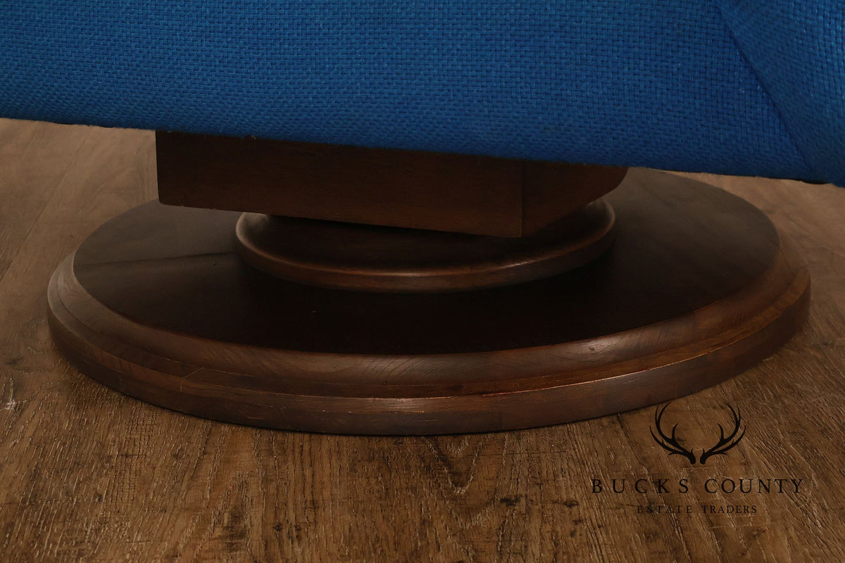Schnadig Mid Century Modern Blue Upholstered Swivel Lounge Chair