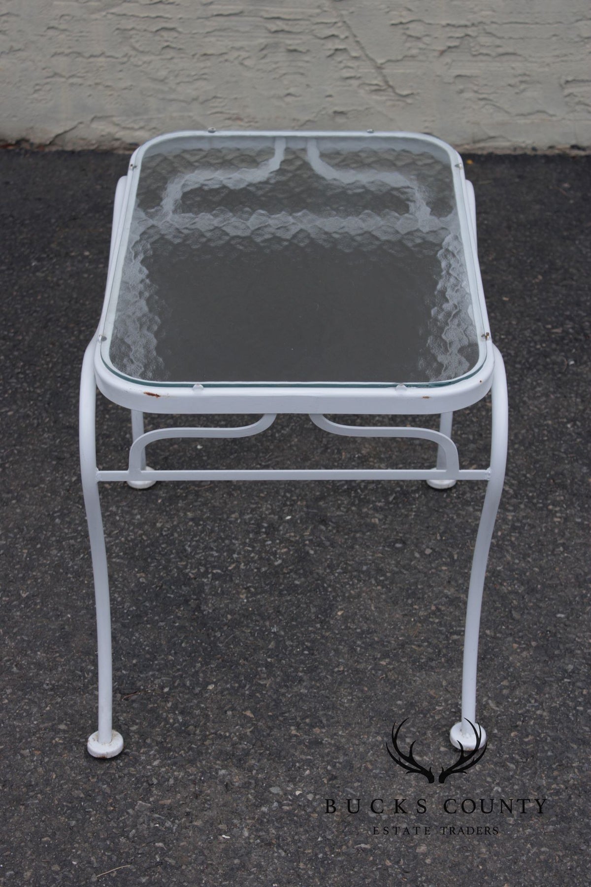 Woodard Glass Top Wrought Iron Patio Side Table