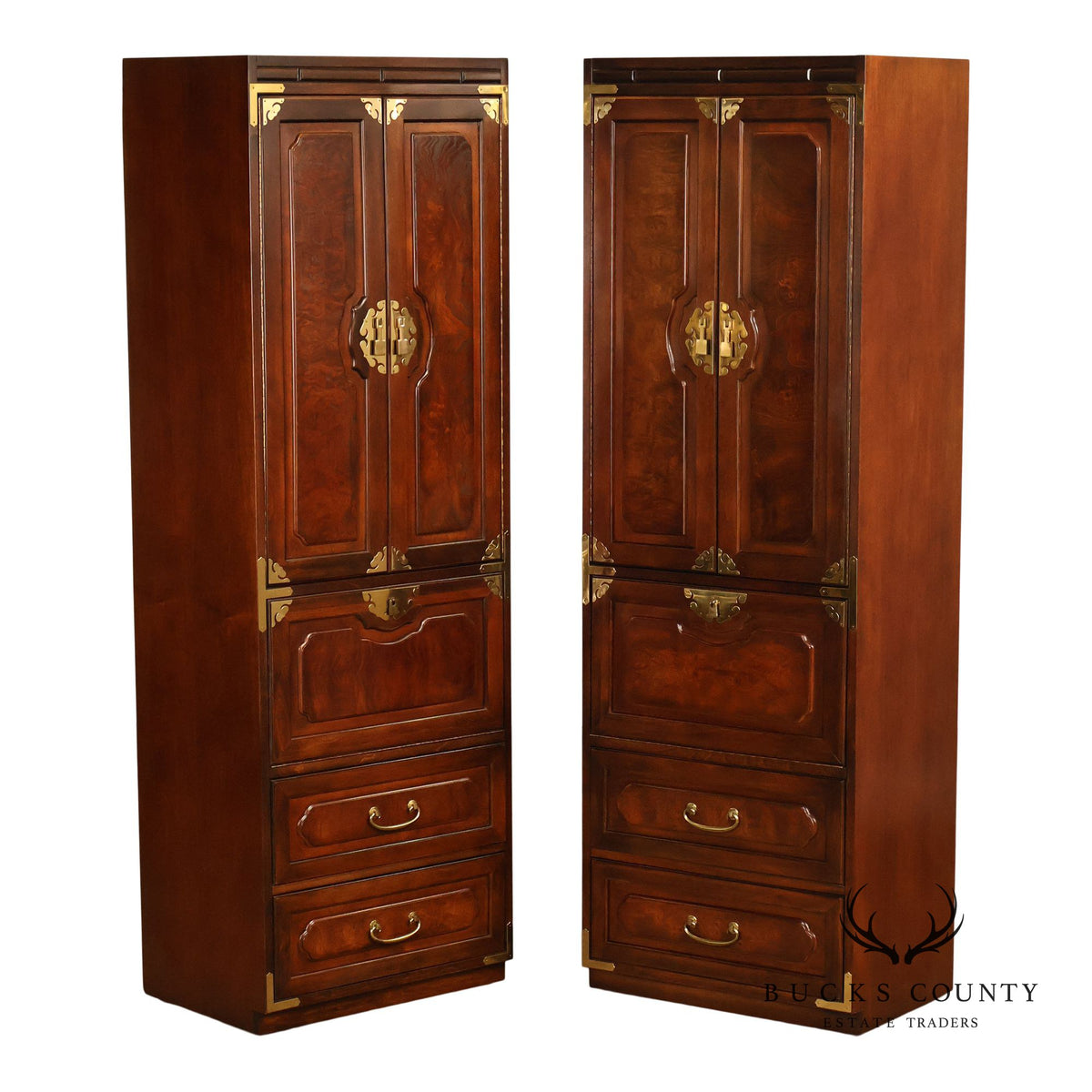 Bernhardt Pair Of Asian Campaign Style Linen Cabinets