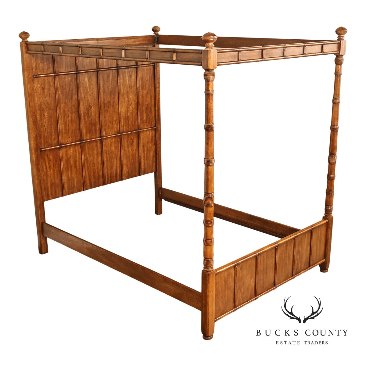 British Colonial Style Faux Bamboo Queen Canopy Bed