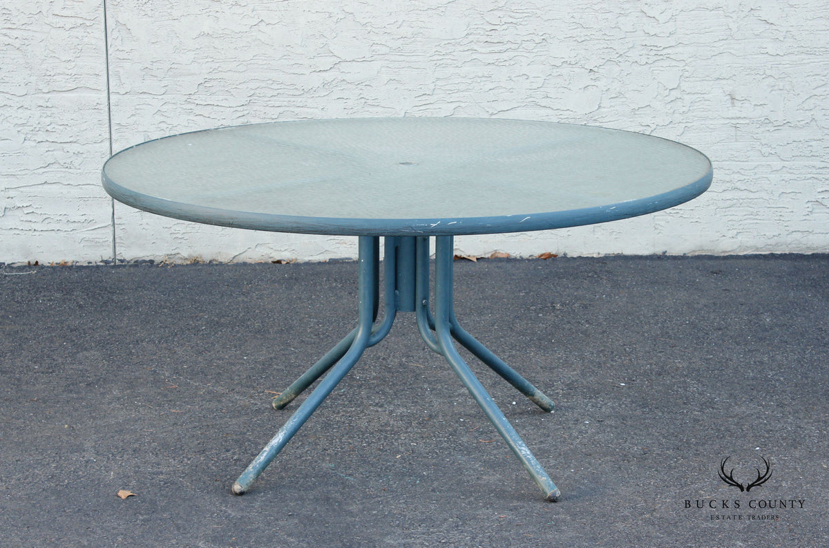 Mid Century Modern Round Glass Top Outdoor Patio Table