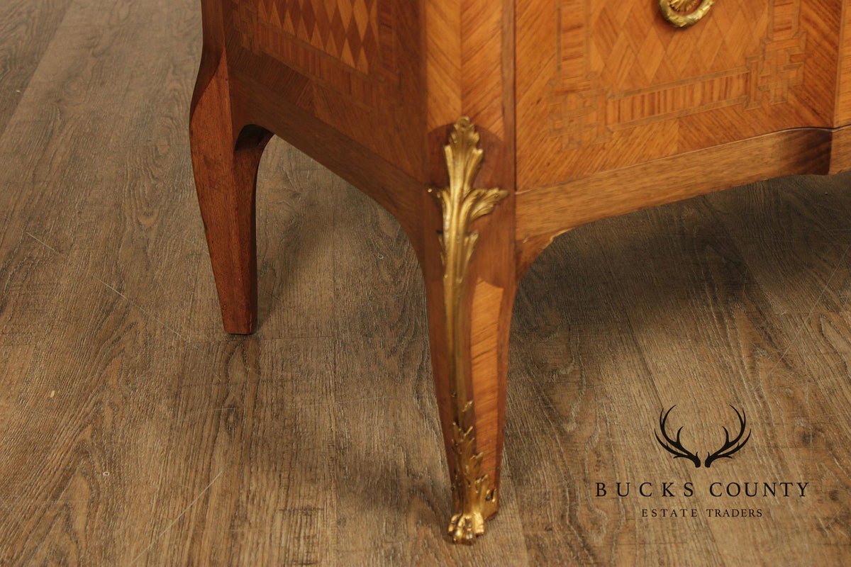 Antique French Louis XV Style Marquetry Marble Top Commode