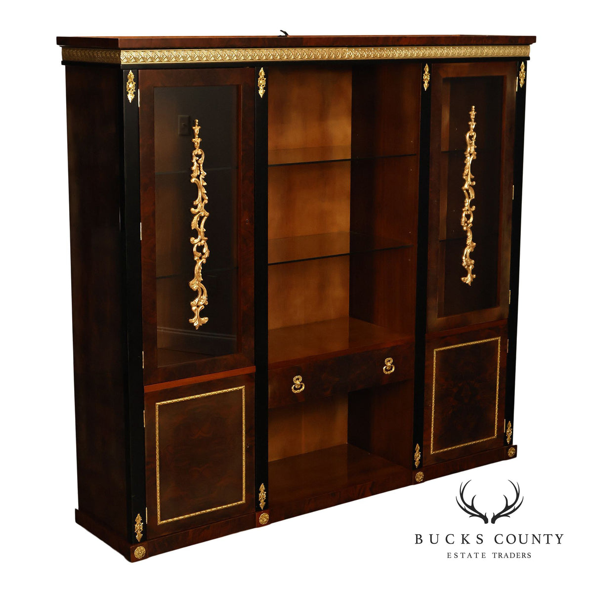 Empire Revival Style Lighted Display Cabinet Bookcase