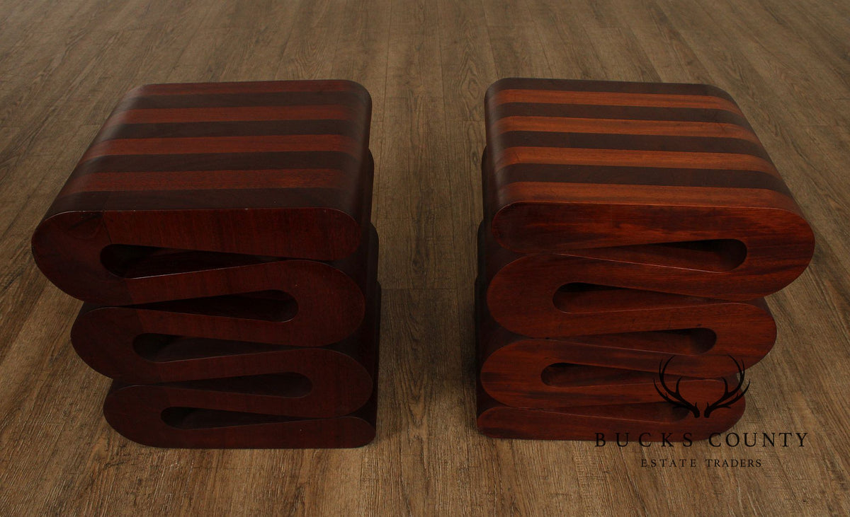 Pair Of Contemporary Sculptural Snake Form Wood End Tables