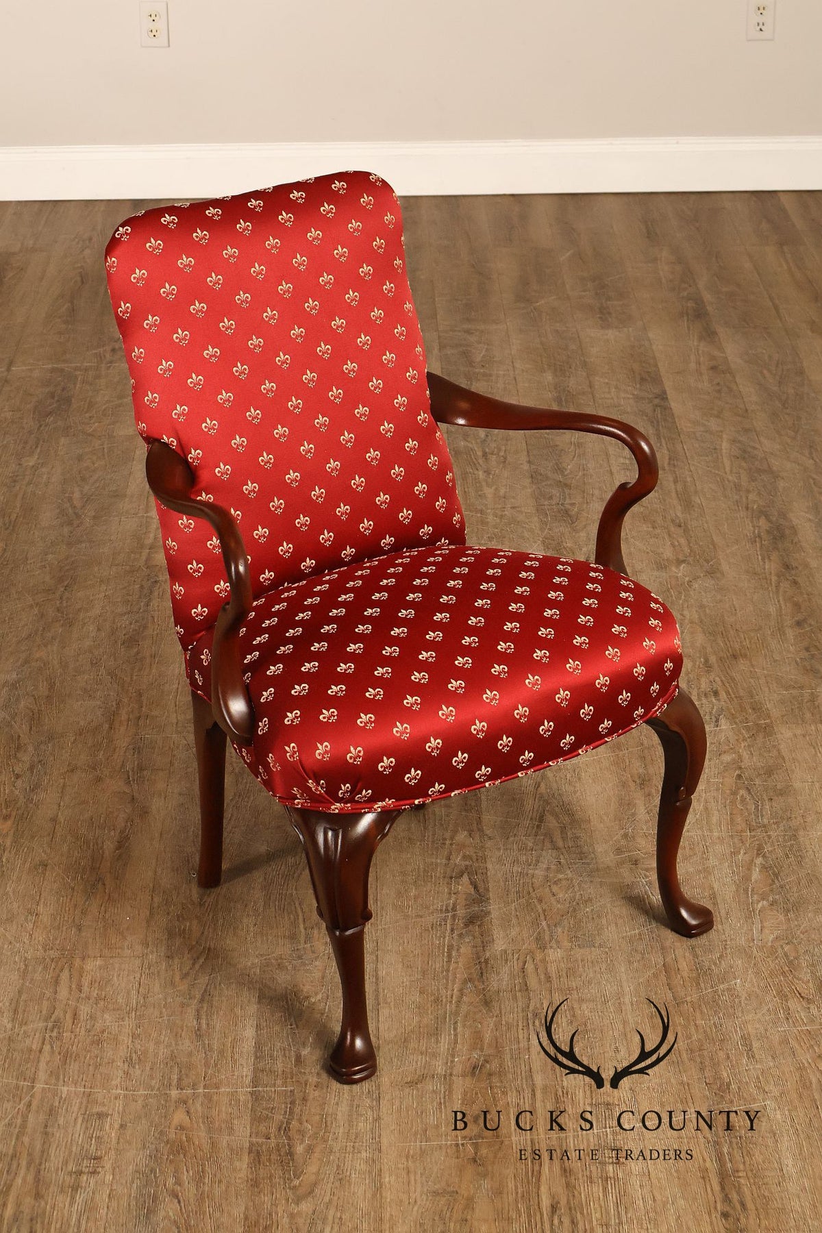 Queen Anne Style Mahogany Library Armchair