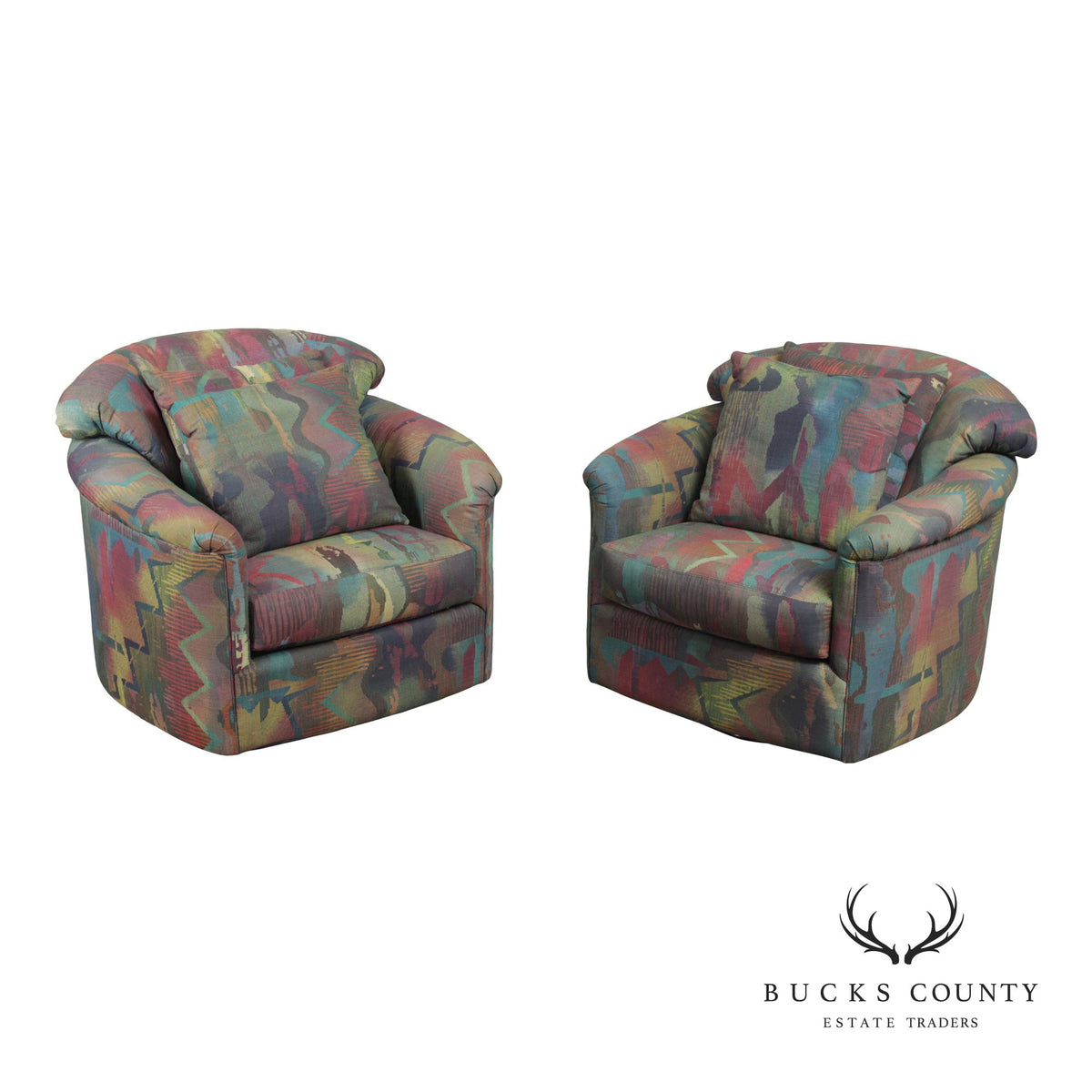 Sherrill Furniture Post Modern Pair of Swivel Club Chairs