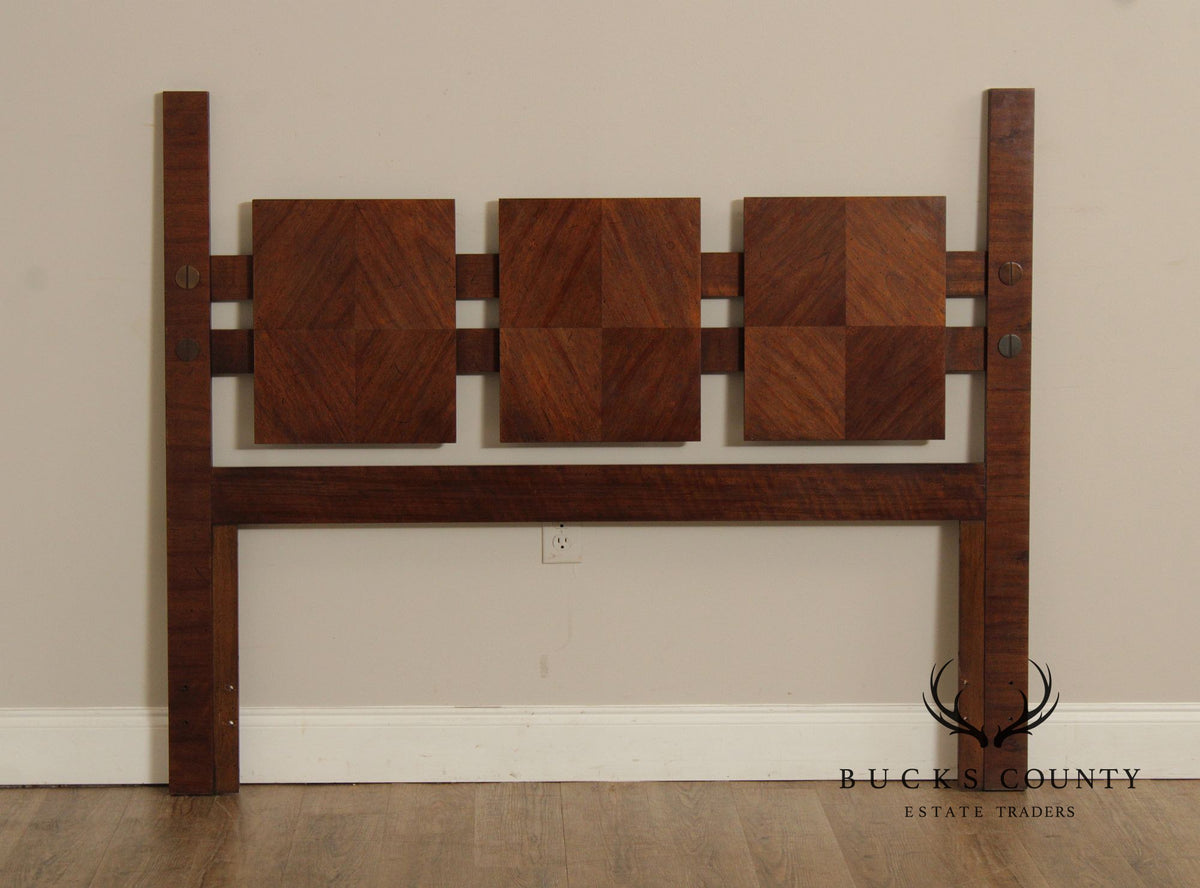 Lane Mid Century Modern Brutalist Queen Size Walnut Headboard