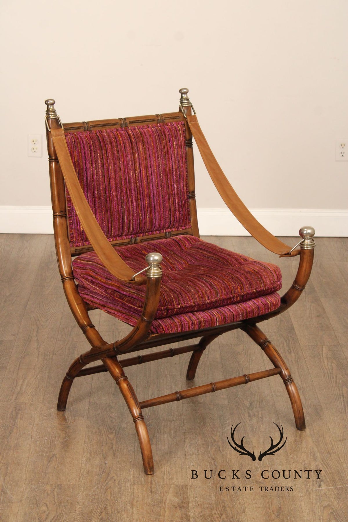 Campaign Style Faux Bamboo and Leather Sling Chair