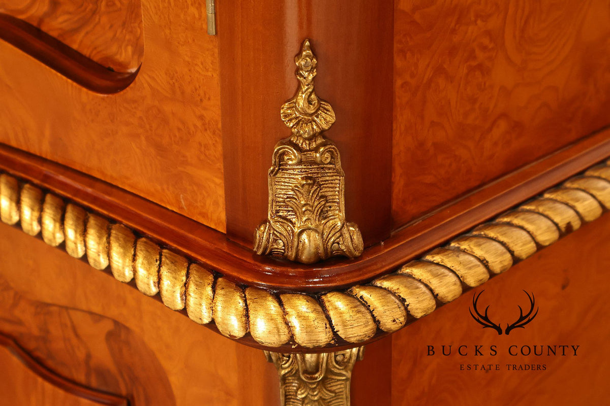 French Louis XV Style Burl Walnut Linen Closet Armoire