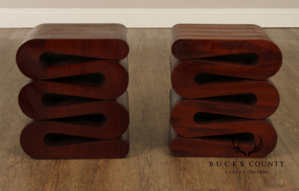 Pair Of Contemporary Sculptural Snake Form Wood End Tables